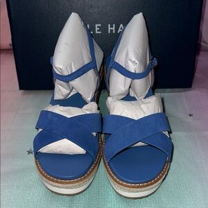 Cole Haan Women's Blue Cross-Strap Wedges